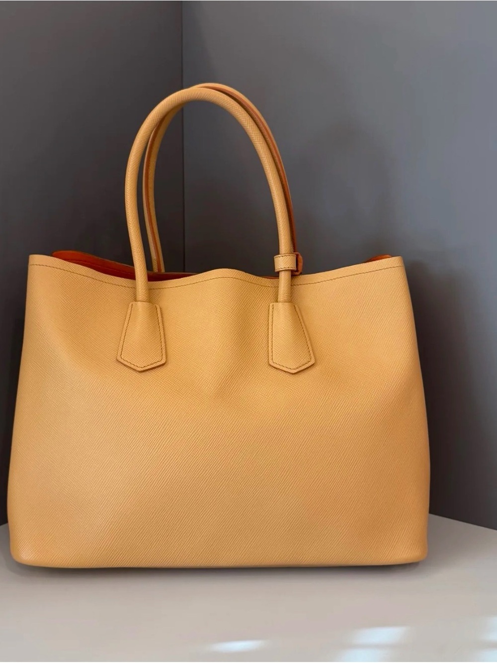 Prada Beige Saffiano Leather Tote with Gold Hardware - Picture 2 of 8